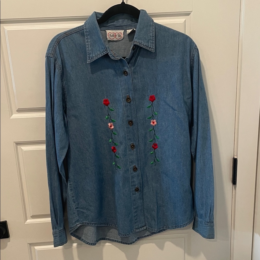 Embroidered Denim Button Down Shirt